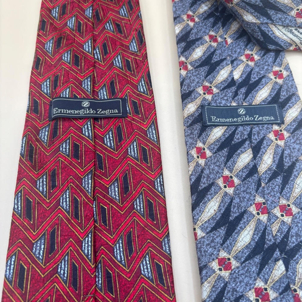 VTG Ermenegildo Zegna Silk Tie Lot 2 Geometric Abstract Red Grey Mens Ties Italy